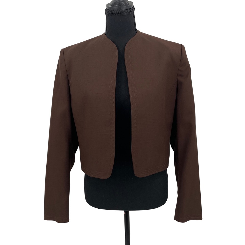 Lilli Ann Jacket Womens M Brown Vintage Cropped Open Front ILGWU Chic Minimalist